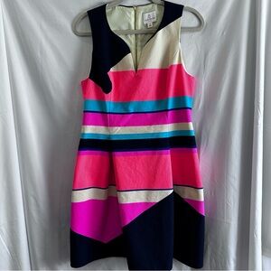 JB by Julie Brown Colorful Striped Mini Dress Pleats Lined Party Beach